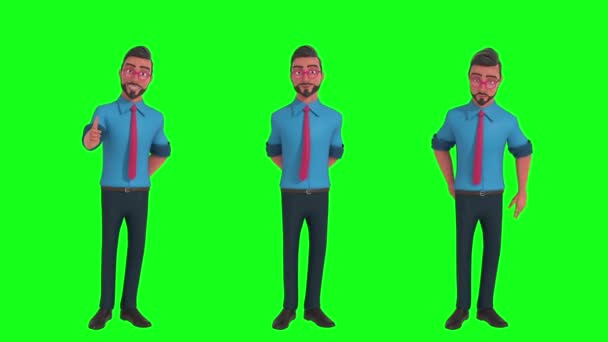 Animación Personajes Pulgares Hacia Arriba Saltos Confundido Mascota Corporativa 24Fps — Vídeo de stock