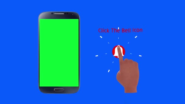 Nowoczesny Stylowy Youtube Kliknij Ikonę Dzwonka Animacja Ręka Telefon Komórkowy — Wideo stockowe