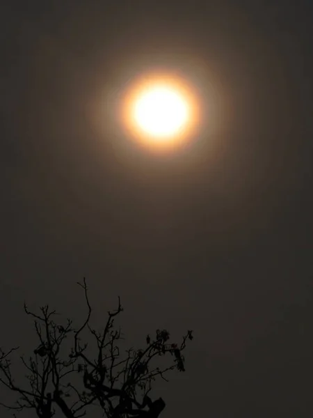 Closeup Moon Halo Isolé Sur Ciel Thaïlande — Photo