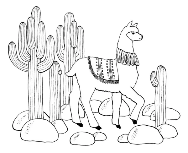 Disegno Colorare Lama Cactus Dei Cartoni Animati Sfondo Bianco Bambini — Foto Stock