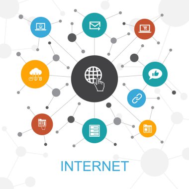 simgeleri ile internet trendy web konsepti. E-ticaret, sosyal medya, web sitesi, E-posta gibi simgeler içerir