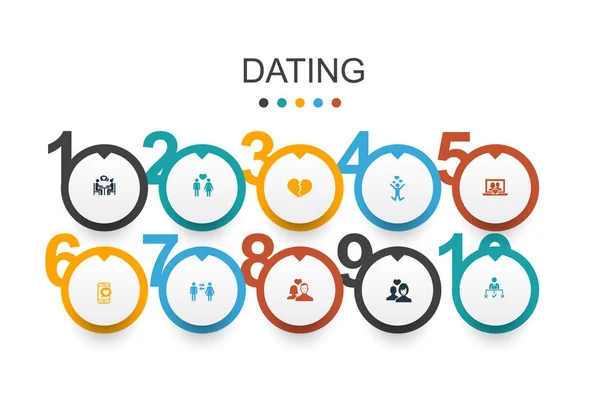 Dejting infographic design mall par i kärlek, förälska, dating app, relationer enkla ikoner — Stock vektor