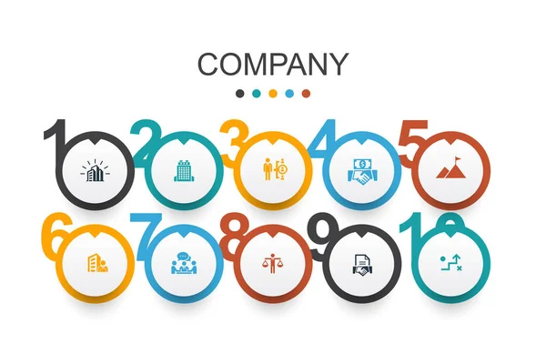 Empresa Infografía plantilla de diseño oficina, inversión, reunión, contrato iconos simples — Vector de stock