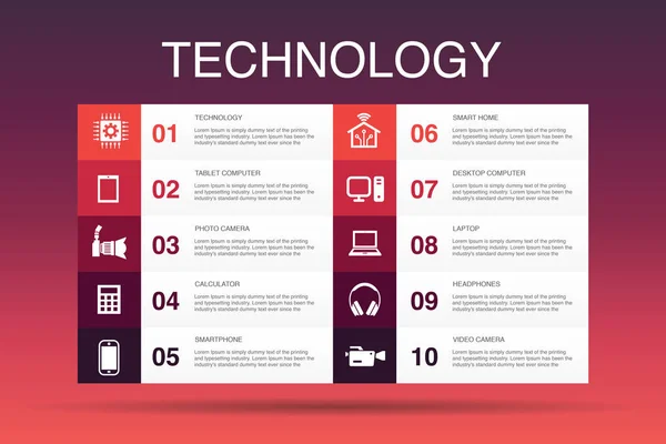 Технология Инфографика 10 вариант template.smart дома, фотокамера, планшетный компьютер, смартфон простые иконки — стоковый вектор