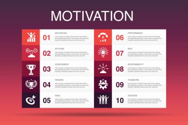 motivasyon Infographic 10 seçenek template.goal, performans, başarı, başarı basit simgeler