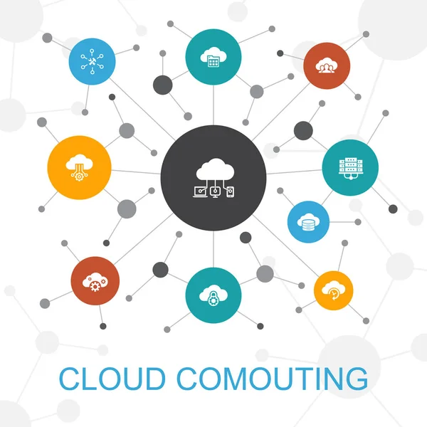 Cloud computing concept web branché avec des icônes. Contient des icônes telles que Cloud Backup, datacenter, SaaS, fournisseur de services — Image vectorielle