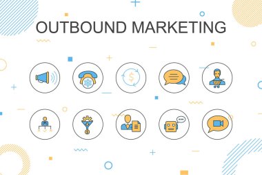 giden marketingtrendy Infographic şablonu. Dönüşüm, Müşteri, Müşteri Üretimi, Soğuk Arama ile İnce hat tasarımı