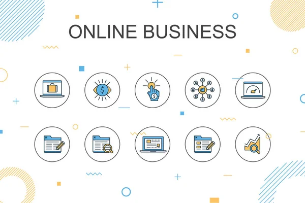 Online Businesstrendy infographic sjabloon. Dun lijn ontwerp met pay-per-view, bandbreedte, landingspagina, SEO — Stockvector