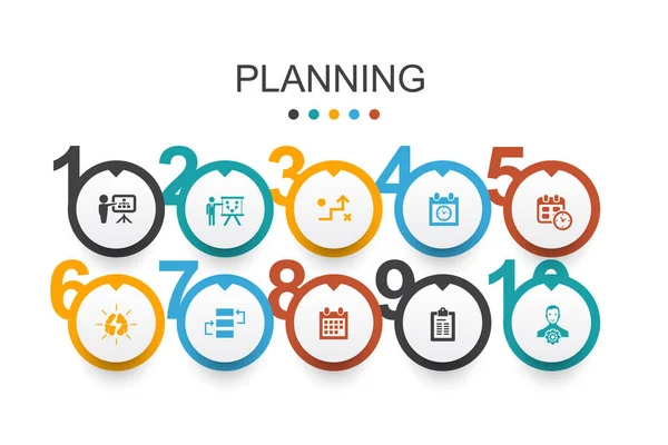 Pianificazione Progettazione infografica modello calendario, calendario, calendario, Piano d'azione icone semplici — Vettoriale Stock