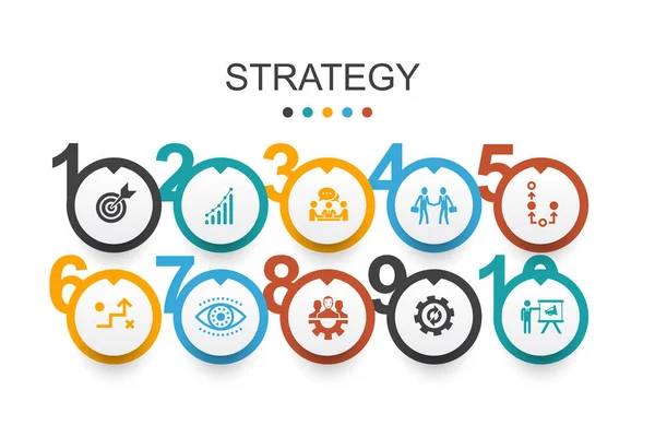Estrategia Infografía diseño plantilla objetivo, crecimiento, proceso, trabajo en equipo iconos simples — Vector de stock