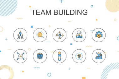 Takım oluşturma trendy Infographic şablonu. İşbirliği, iletişim, işbirliği, takım lideri ile ince hat tasarımı