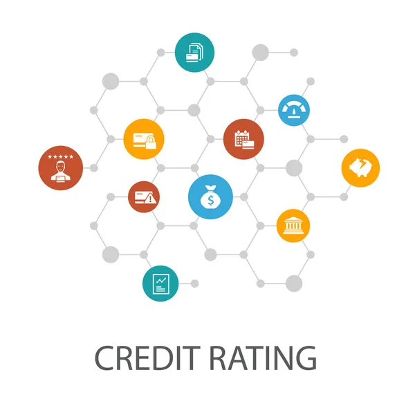 Šablona prezentace hodnocení kreditu, rozložení obalu a infografika. Úvěrové riziko, skóre kreditu, bankrot — Stockový vektor