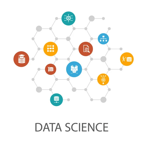 Modelo de apresentação de ciência de dados, layout de capa e infographics.machine learning, Big Data, banco de dados, ícones de classificação — Vetor de Stock