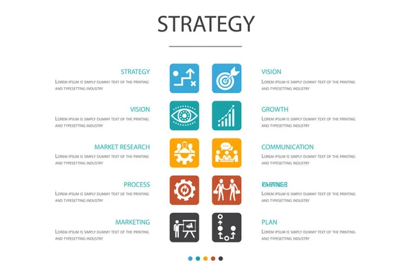 Estratégia Infográfico 10 opção concept.goal, crescimento, processo, trabalho em equipe ícones simples — Vetor de Stock