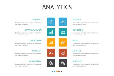 analitik Infographic 10 seçenek kavramı.lineer grafik, web araştırması, trend, izleme simgeleri