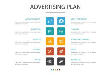 Reklam Planı Infographic 10 seçenek concept.marketing, strateji, planlama, hedef simgeler