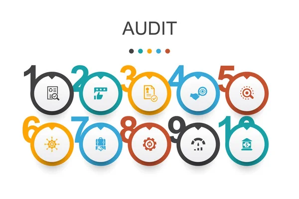 Audit Infographic design template.review, standard, examine, process icons — Stockvektor