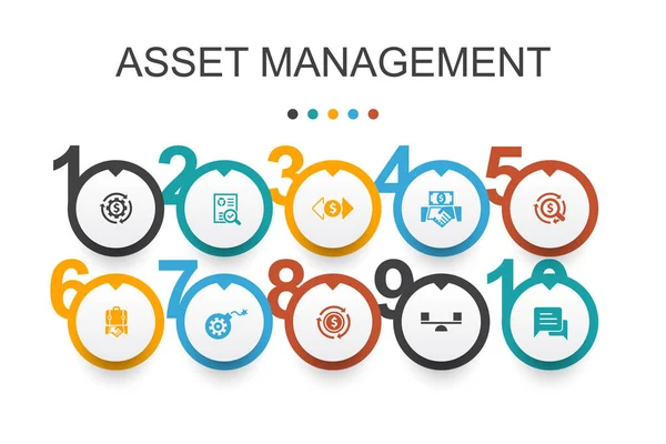 Zarządzanie aktywami szablon projektu Infograficznego. Audyt, inwestycje, biznes, ikony stabilności — Wektor stockowy
