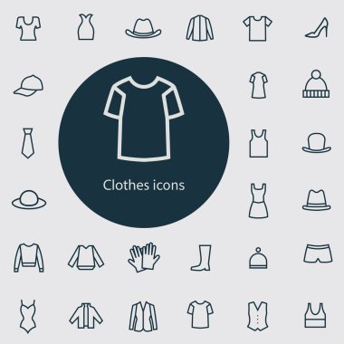 giysi anahat, ince, düz, dijital simge seti