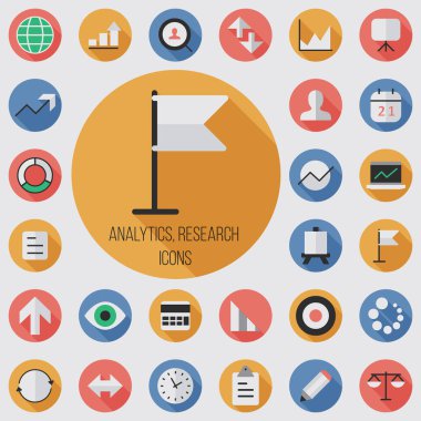 analitik, araştırma düz, dijital simge seti