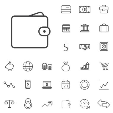 finans anahat, ince, düz, dijital simge seti