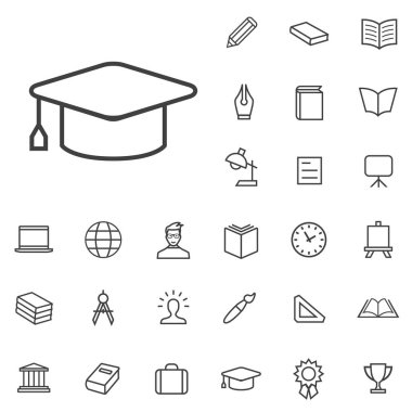 eğitim anahat, ince, düz, dijital simge seti
