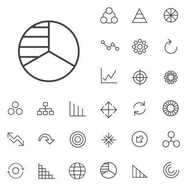 diyagram anahattı, ince, düz, dijital simge seti