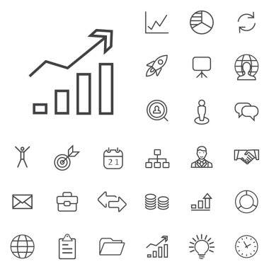 iş stratejisi anahat, ince, düz, dijital simge seti