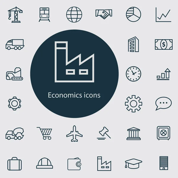 Aperçu économique, mince, plat, jeu d'icônes numériques — Image vectorielle
