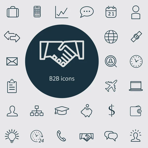 B2b Umriss, dünn, flach, digitales Icon-Set — Stockvektor