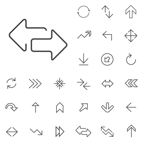 Arrows outline, thin, flat, digital icon set.