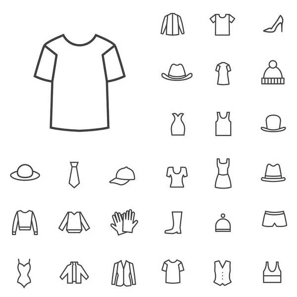 Esboço de roupas, fino, plano, conjunto de ícones digitais — Vetor de Stock