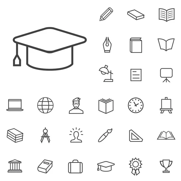Esboço da educação, fino, plano, conjunto de ícones digitais — Vetor de Stock