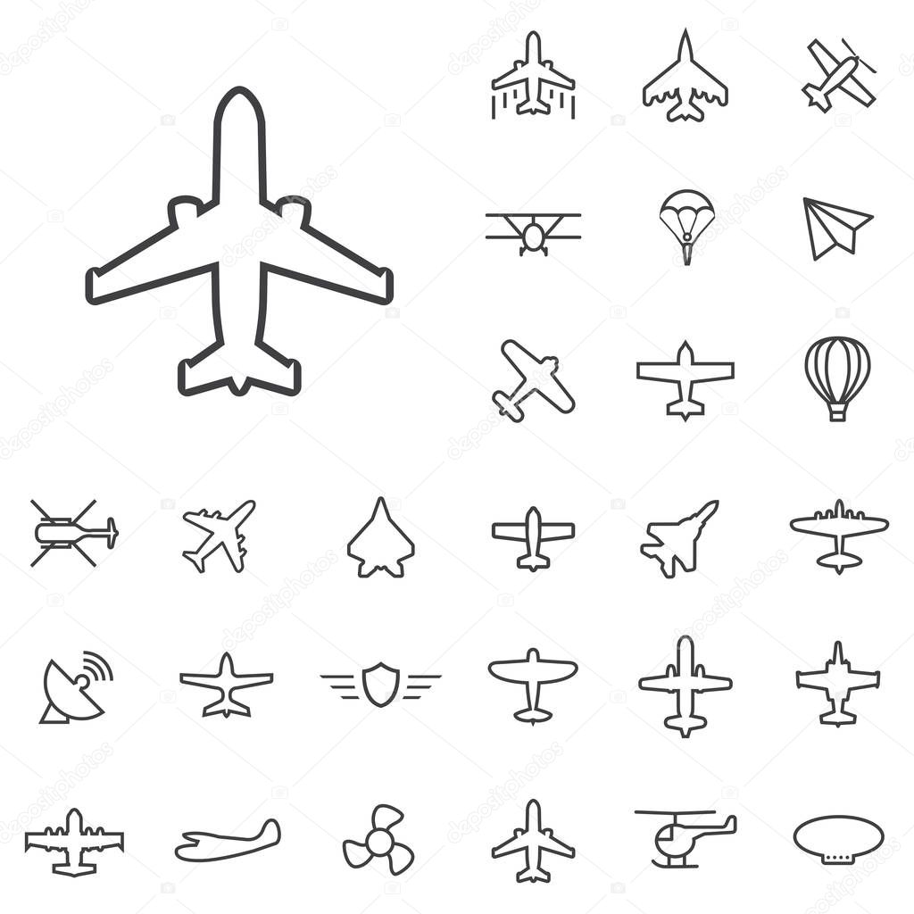 aviation outline, thin, flat, digital icon set