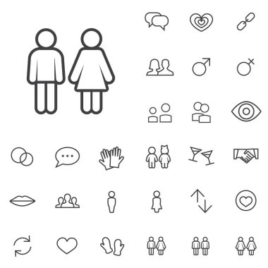 çift anahat, ince, düz, dijital simge seti