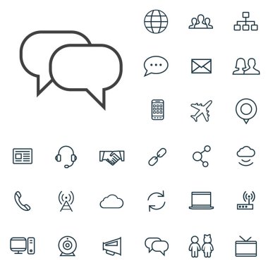 iletişim anahattı, ince, düz, dijital simge seti