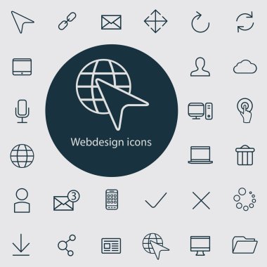 webdesign anahat, ince, düz, dijital simge seti