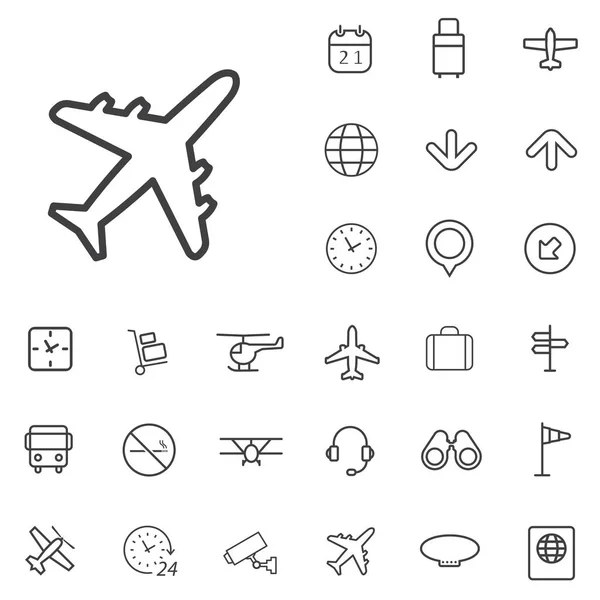 Airport outline, thin, flat, digital icon set. — Stock Vector