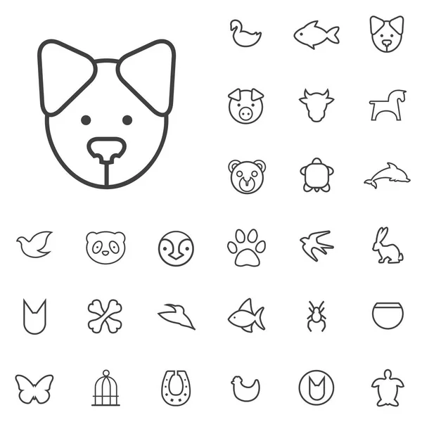 Animals outline, thin, flat, digital icon set. — Stock Vector