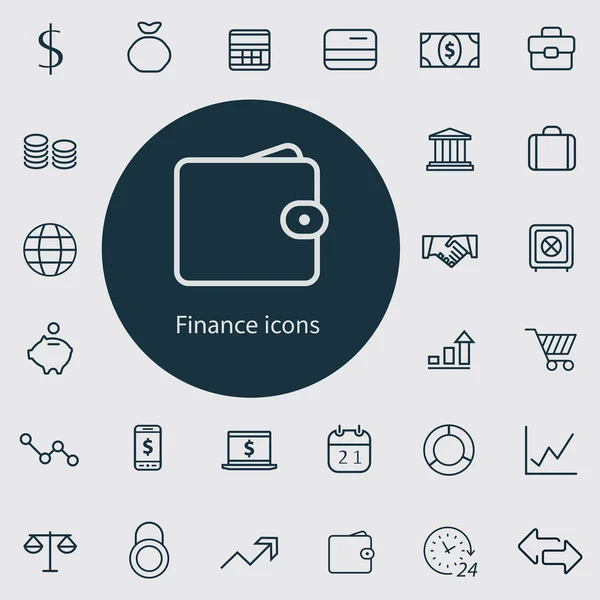 Esquema financiero, delgado, plano, conjunto de iconos digitales — Vector de stock