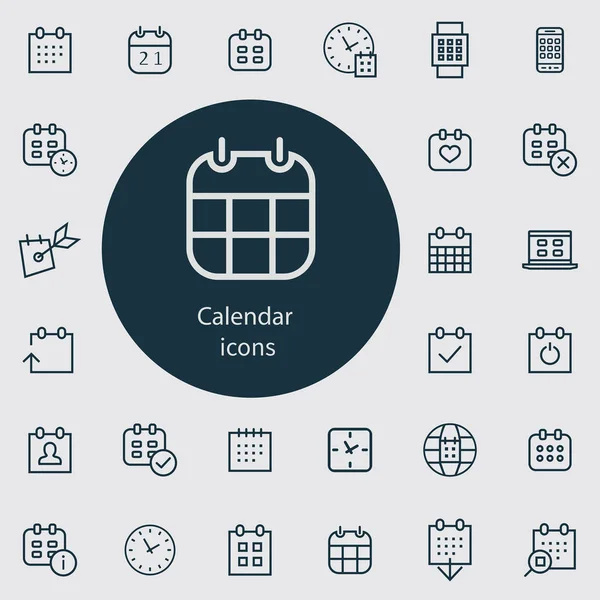 Contorno del calendario, conjunto de iconos delgado, plano, digital — Vector de stock