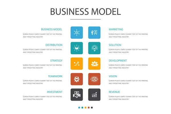 Business model infographic 10 optie concept. strategie, teamwork, marketing, oplossings pictogrammen — Stockvector