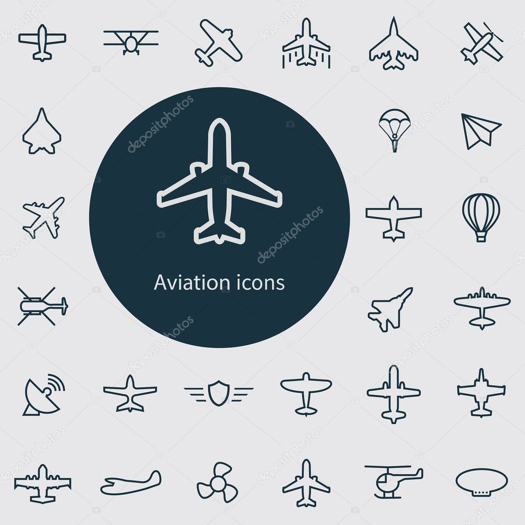 aviation outline, thin, flat, digital icon set