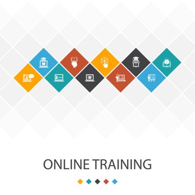 Online Eğitim trendy Ui şabloninfographics kavramı. Uzaktan Eğitim, öğrenme süreci, e-öğrenme, simgeler