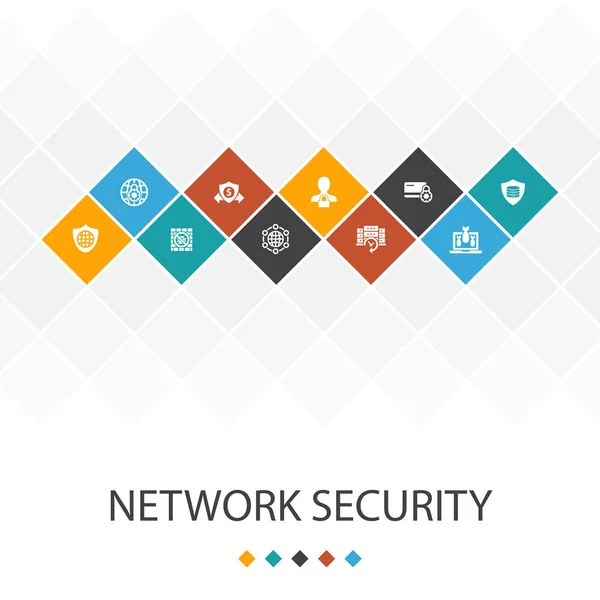 Ασφάλεια δικτύου μοντέρνο περιβάλλον UI εννοιολογικό πρότυπο. ιδιωτικό δίκτυο, ιδιωτική ζωή στο διαδίκτυο, σύστημα αντιγράφων ασφαλείας, εικονίδια δεδομένων — Διανυσματικό Αρχείο
