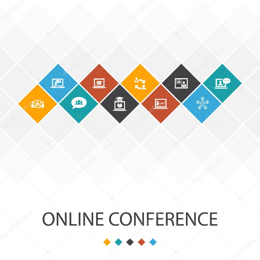 online conference trendy UI template infographics concept.group chat, online learning, webinar, conference icons