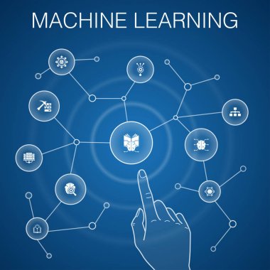 Makine öğrenme kavramı, mavi background.data mining, algoritma, sınıflandırma, Ai simgeler