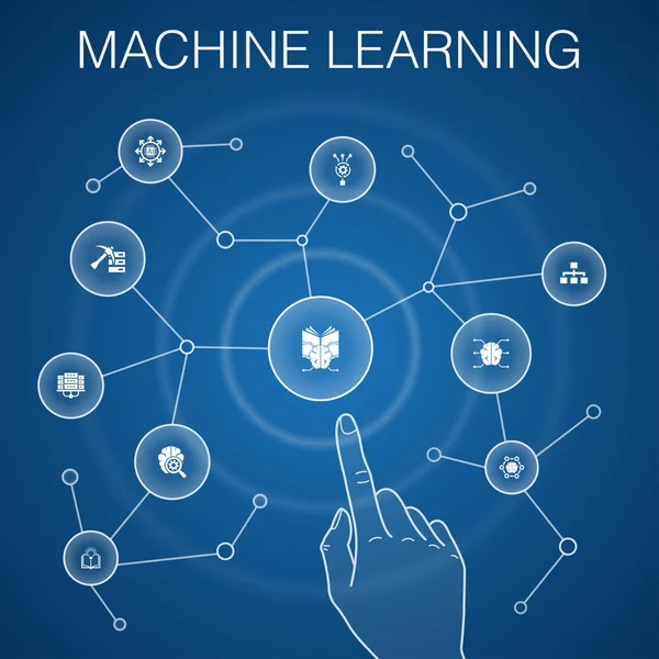 Makine öğrenme kavramı, mavi background.data mining, algoritma, sınıflandırma, Ai simgeler — Stok Vektör