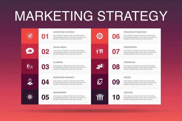 Estrategia de marketing Infografía 10 opción template.planning, gerente de marketing, presentación, iconos de planificación — Vector de stock