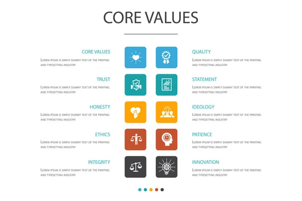 Valori fondamentali Infografica 10 option concept.trust, onestà, etica, icone dell'integrità — Vettoriale Stock